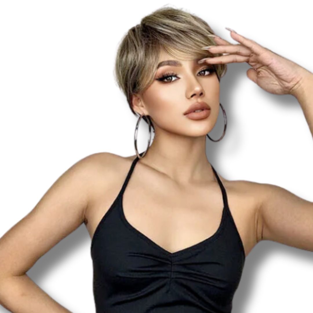 Perruque Courte Châtain Méché Lisse - Coupe Tendance