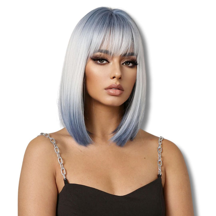 Perruque Courte Blanc Bleu Lisse - Style Fantaisie Unique