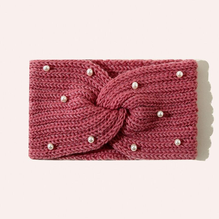 Bandeau Cheveux en laine avec Perles couleur rose