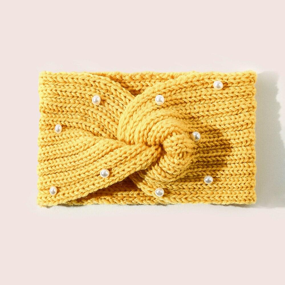 Bandeau Cheveux en laine avec Perles couleur jaune