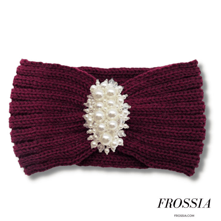 Bandeau Cheveux en laine Bordeaux avec perle | Frossia
