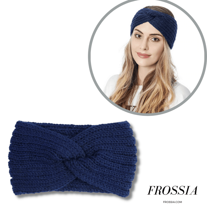 Bandeau cheveux en laine bleu torsade pour femme | Frossia