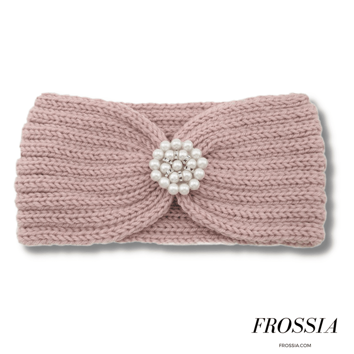 Bandeau cheveux rose en laine avec bijoux | Frossia