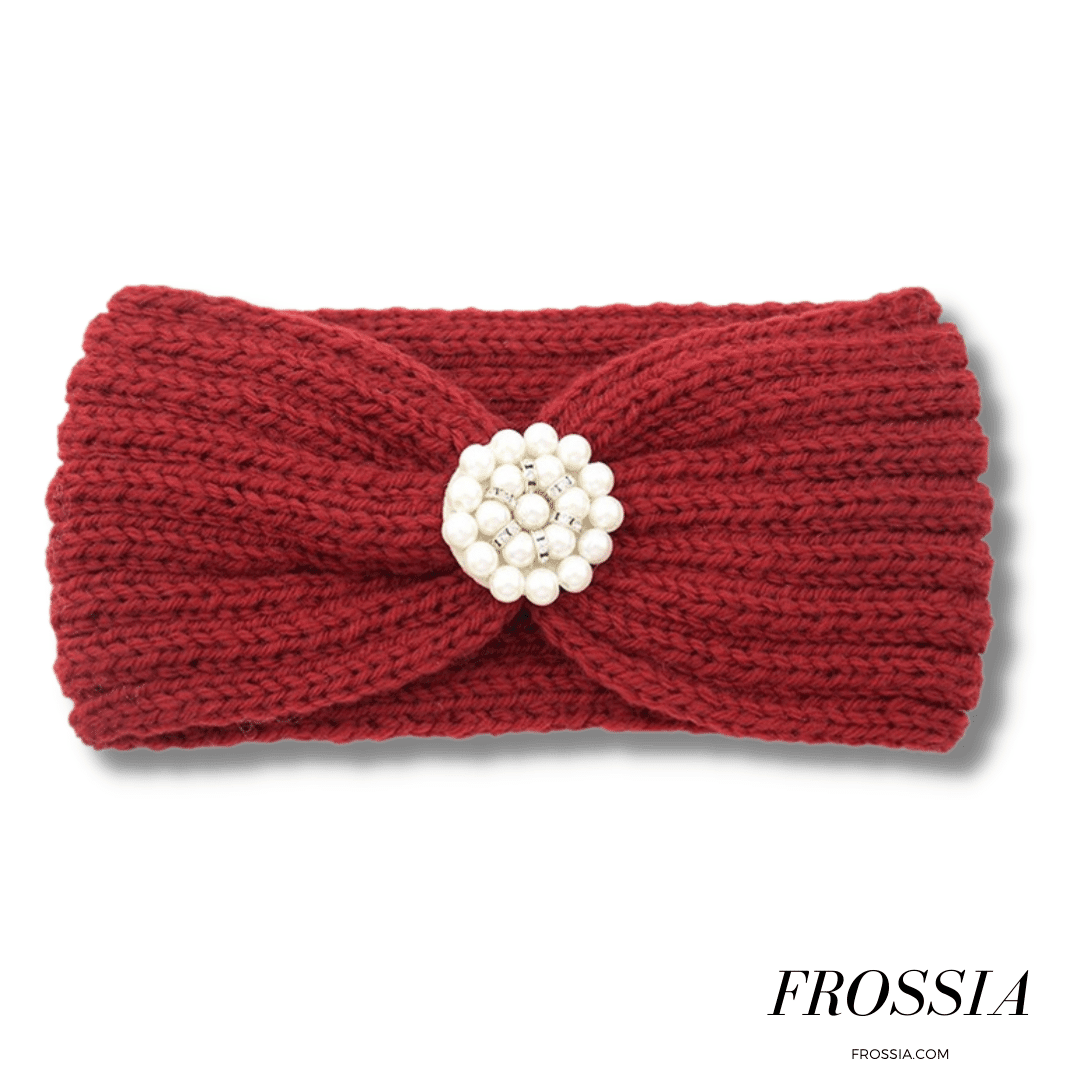 Bandeau cheveux rouge en laine avec bijoux | Frossia