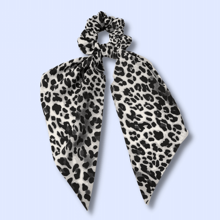 chouchou foulard noir et blanc imprime leopard