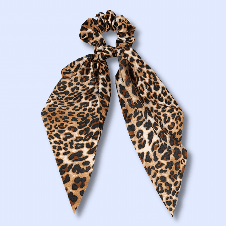 chouchou leopard foulard marron imprime leopard