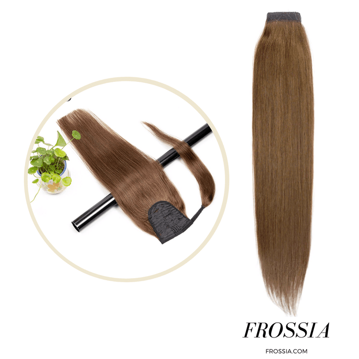Postiche Queue de Cheval en vrai Cheveux Humain de couleur chatain | Frossia