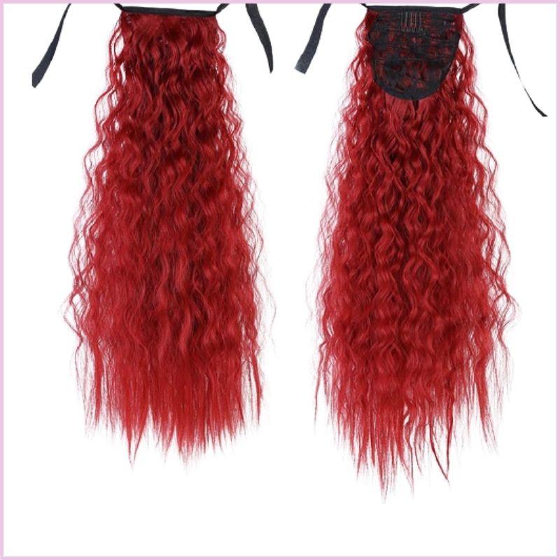 Postiche queue de cheval cheveux frisée rouge Bouclée